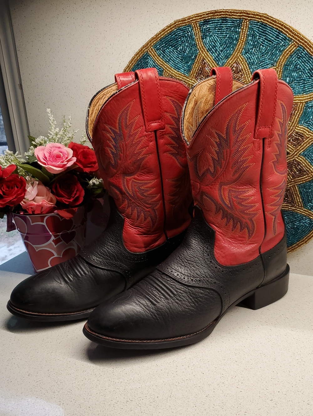 ARIAT ATS Equipped Black Foot W/Red Shaft Western Cowboy Boots(sz 11EE)Wide Fit